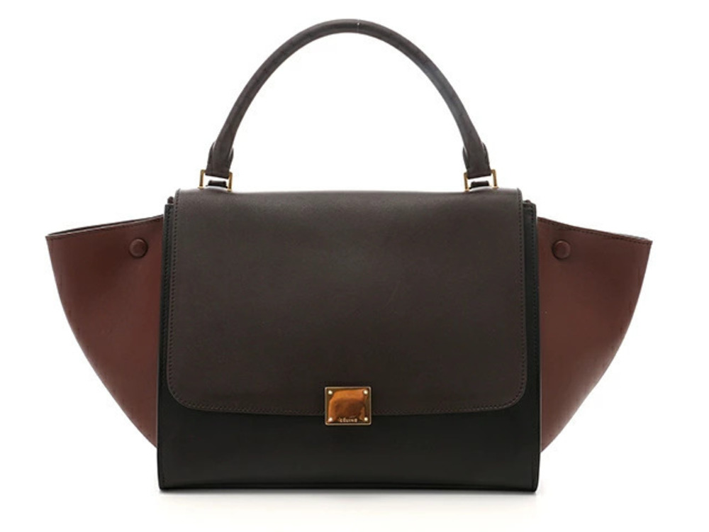 Celine Brown Handbag Black Trapeze Calfskin Brown Black
